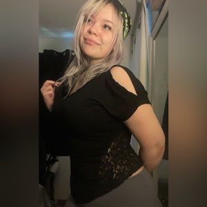 Black top with lace detail and shoulder cut out